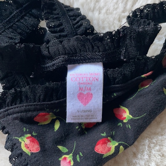 Victoria’s Secret | Y2K Black Rosebud Cotton Lingerie V-String | M - Picture 9 of 11